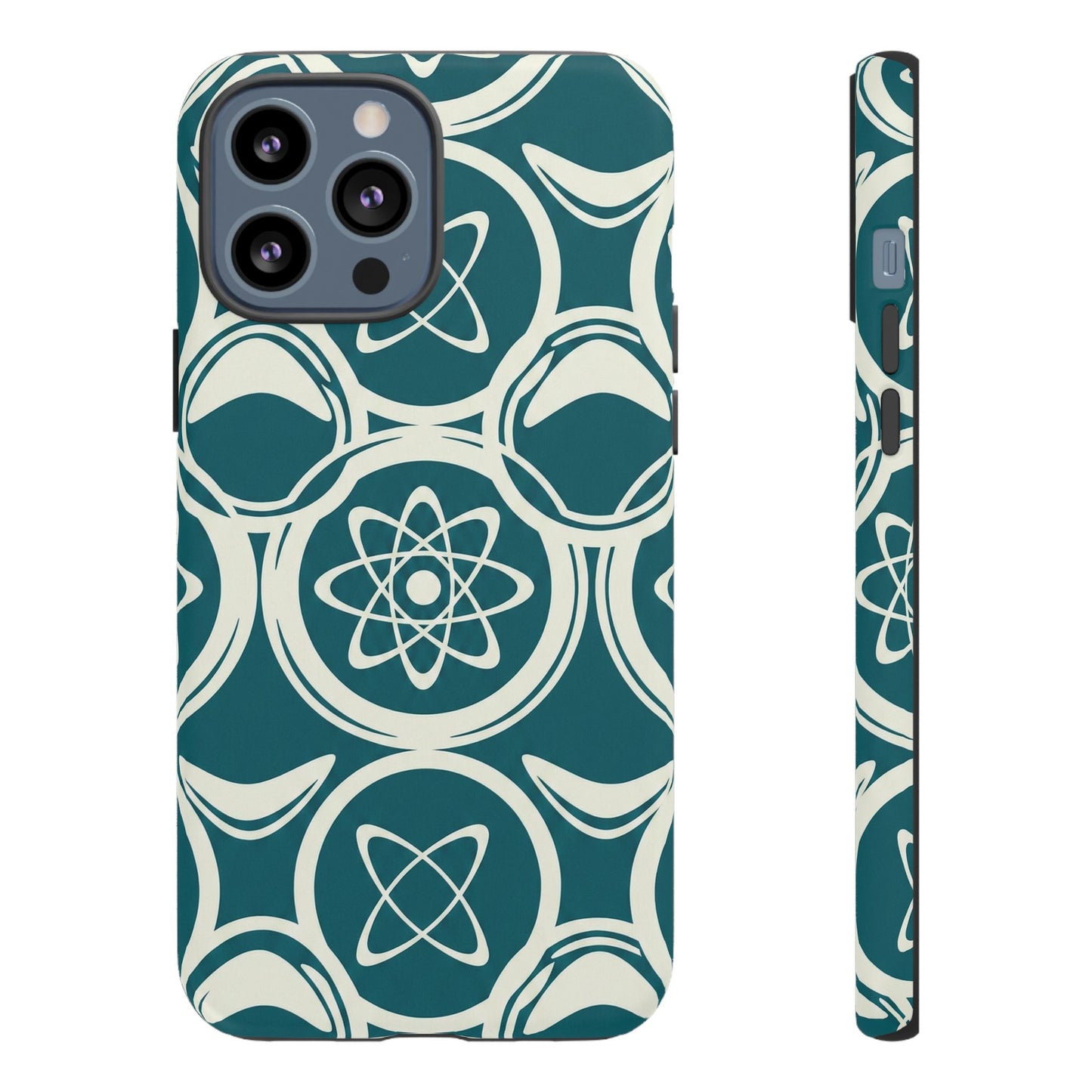 Teal Retro Atomic Pattern Tough Phone Case - Mid-Century Science Design