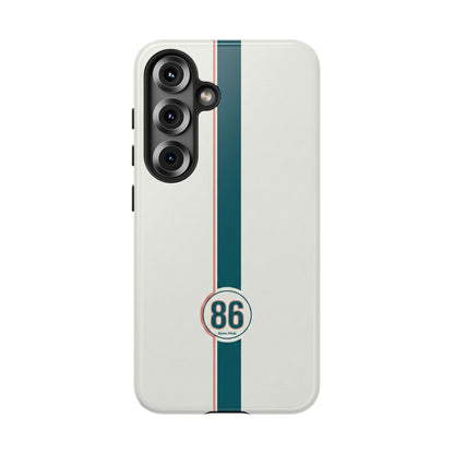 Racing Stripe Tough Phone Case — Retro White With '86 Circle Badge