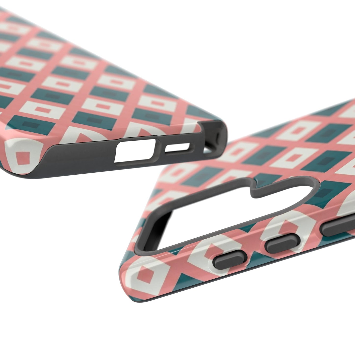 Geometric Diamond Pattern Tough Phone Case — Retro Pink & Teal Protective Cover