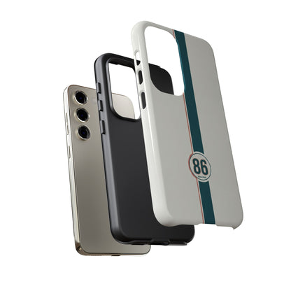 Racing Stripe Tough Phone Case — Retro White With '86 Circle Badge