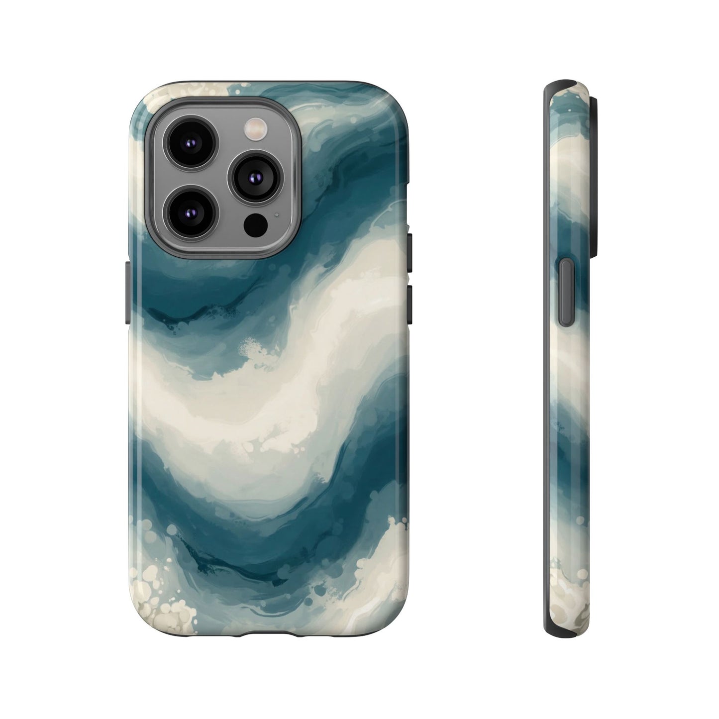 Ocean Wave Marble Phone Case — Teal & Ivory Abstract Tough Case