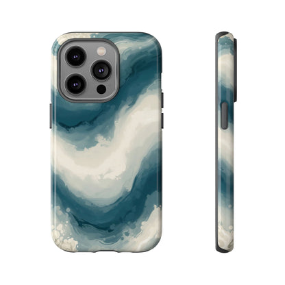 Ocean Wave Marble Phone Case — Teal & Ivory Abstract Tough Case