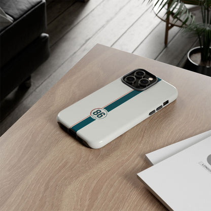 Racing Stripe Tough Phone Case — Retro White With '86 Circle Badge