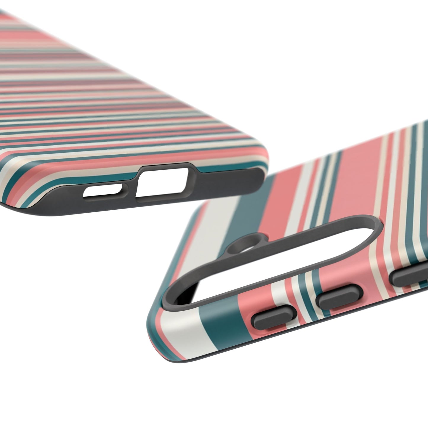 Striped Tough Phone Case — Coral, Teal & White Protective Cover