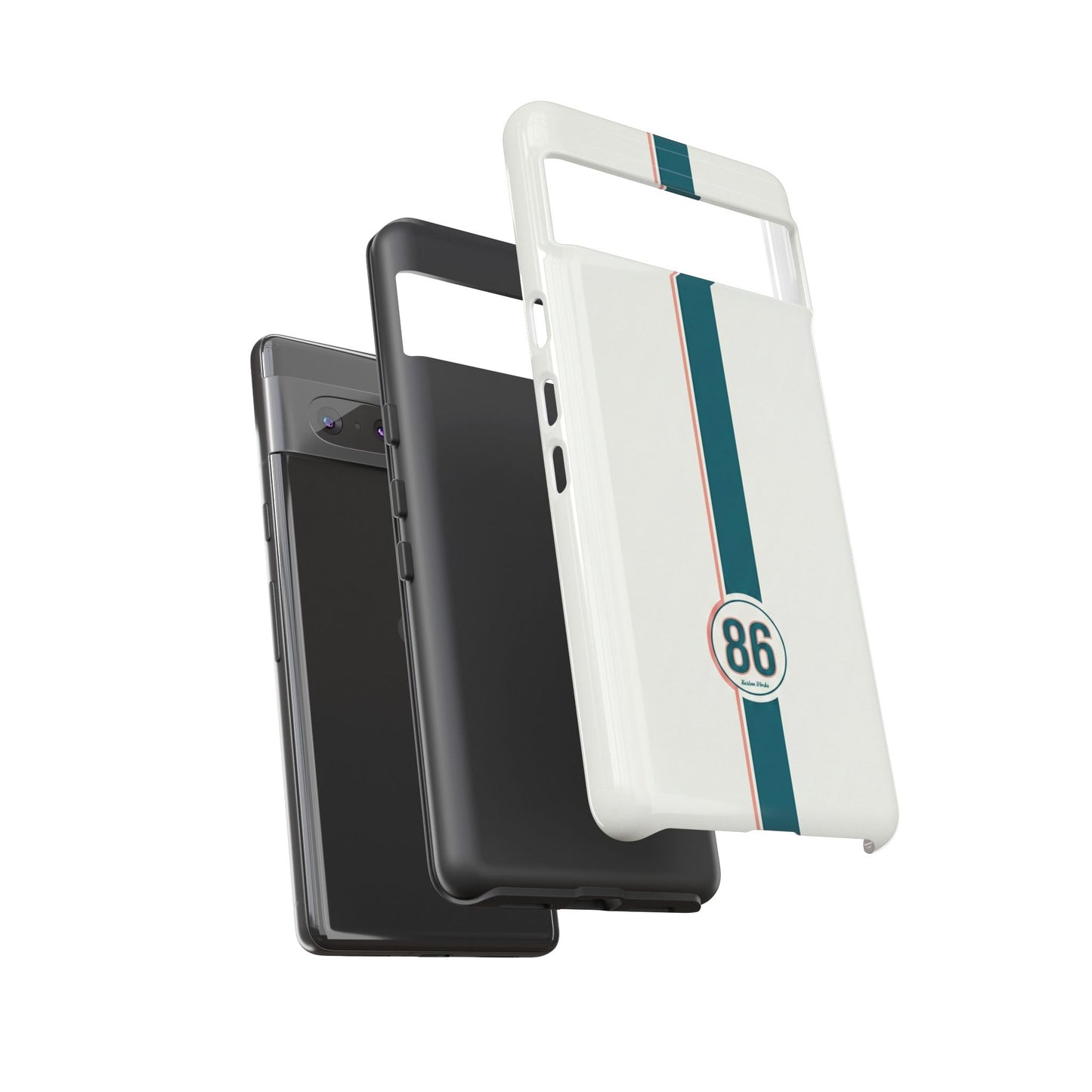 Racing Stripe Tough Phone Case — Retro White With '86 Circle Badge