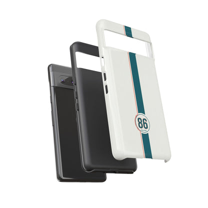 Racing Stripe Tough Phone Case — Retro White With '86 Circle Badge