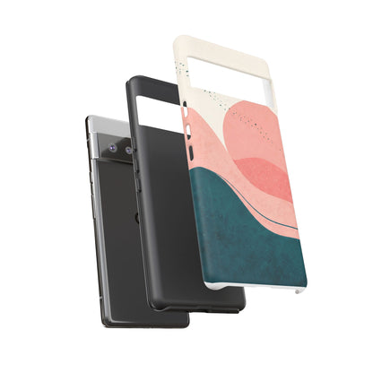 Abstract Sunset Phone Case — Pink & Teal Wave Tough Case