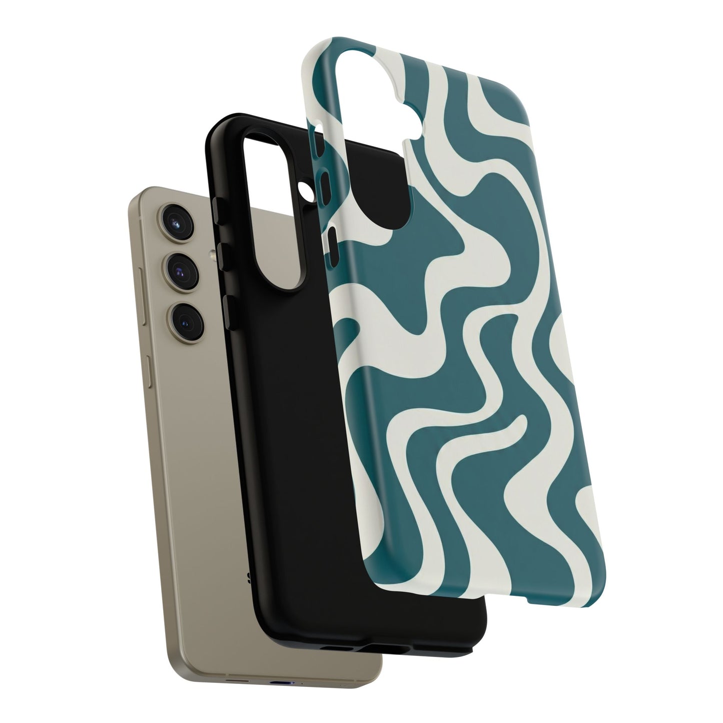 Abstract Teal Swirl Phone Case — Retro Wavy Tough Case