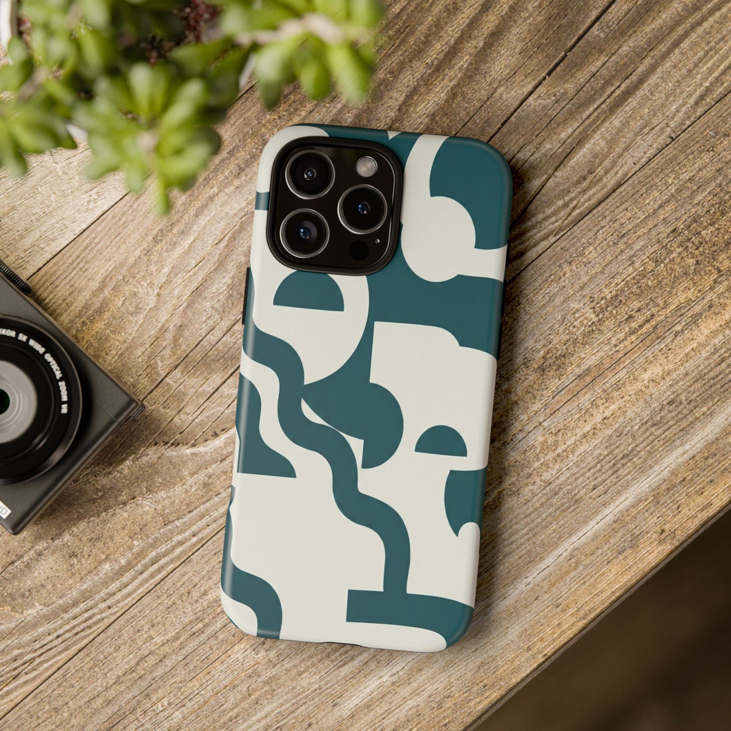 Abstract Teal Shapes Phone Case — Modern Geometric Tough Case