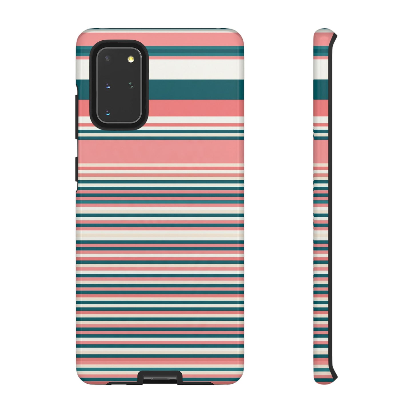 Striped Tough Phone Case — Coral, Teal & White Protective Cover