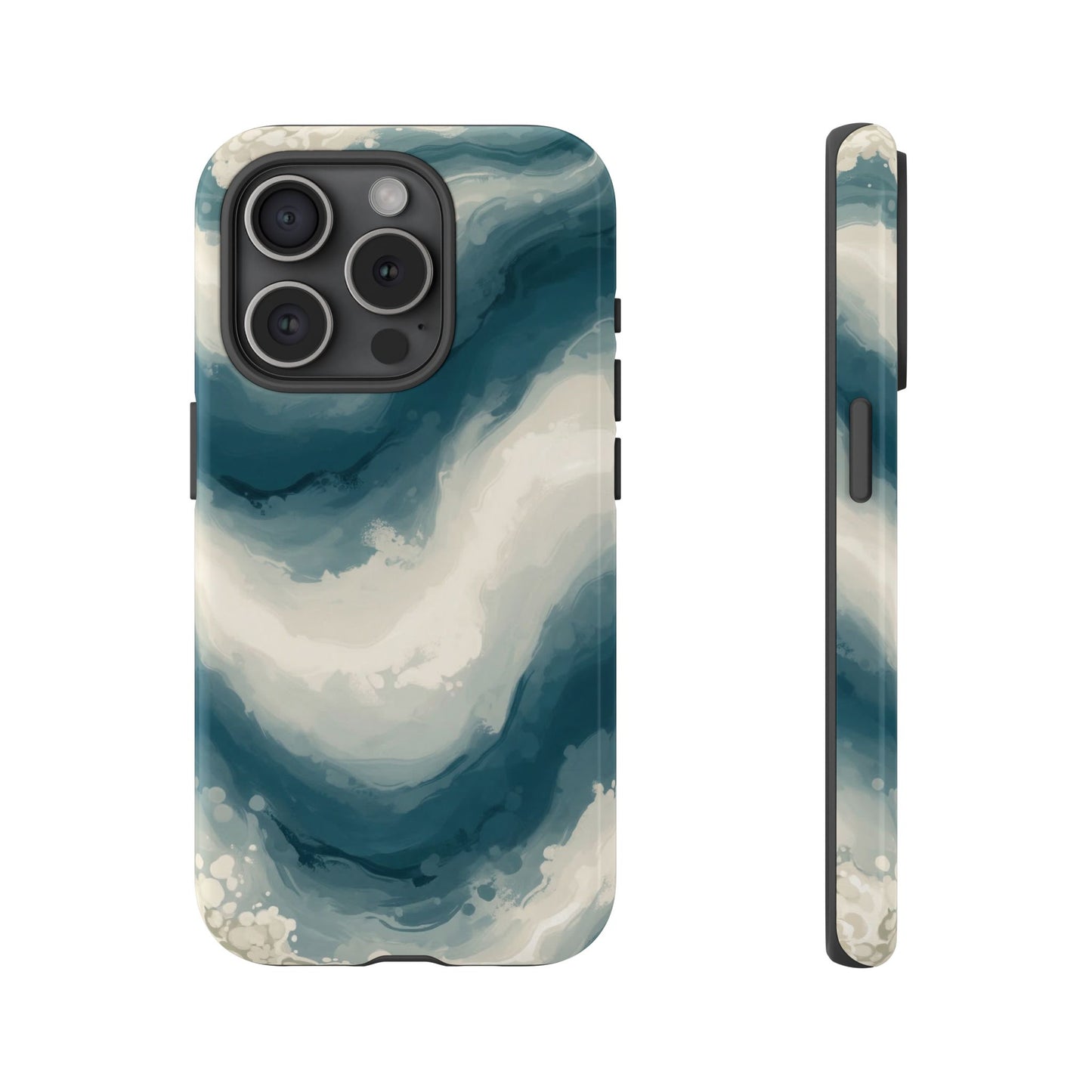 Ocean Wave Marble Phone Case — Teal & Ivory Abstract Tough Case