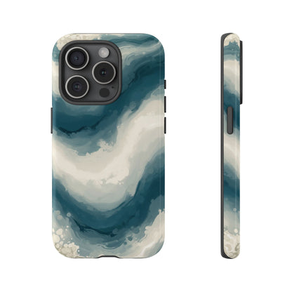 Ocean Wave Marble Phone Case — Teal & Ivory Abstract Tough Case