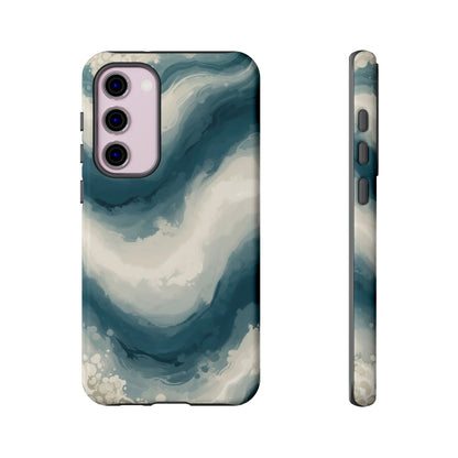 Ocean Wave Marble Phone Case — Teal & Ivory Abstract Tough Case