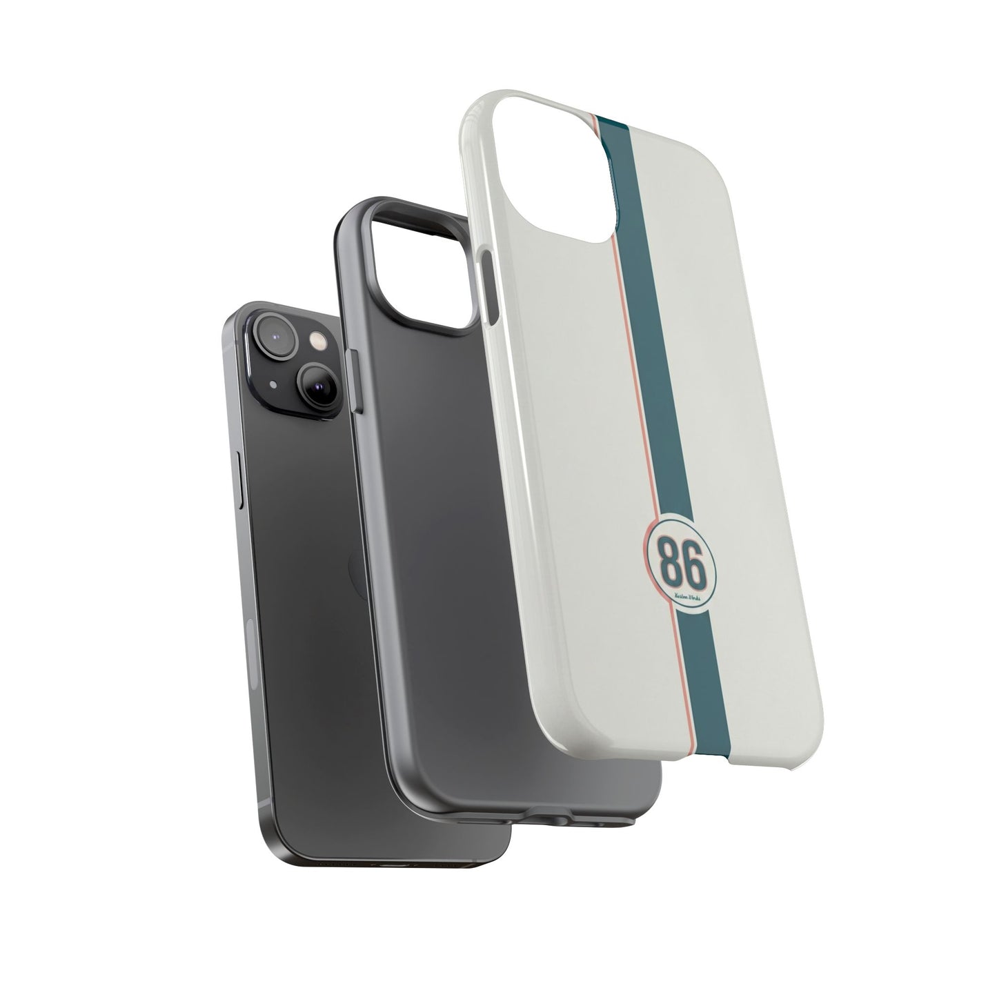 Racing Stripe Tough Phone Case — Retro White With '86 Circle Badge