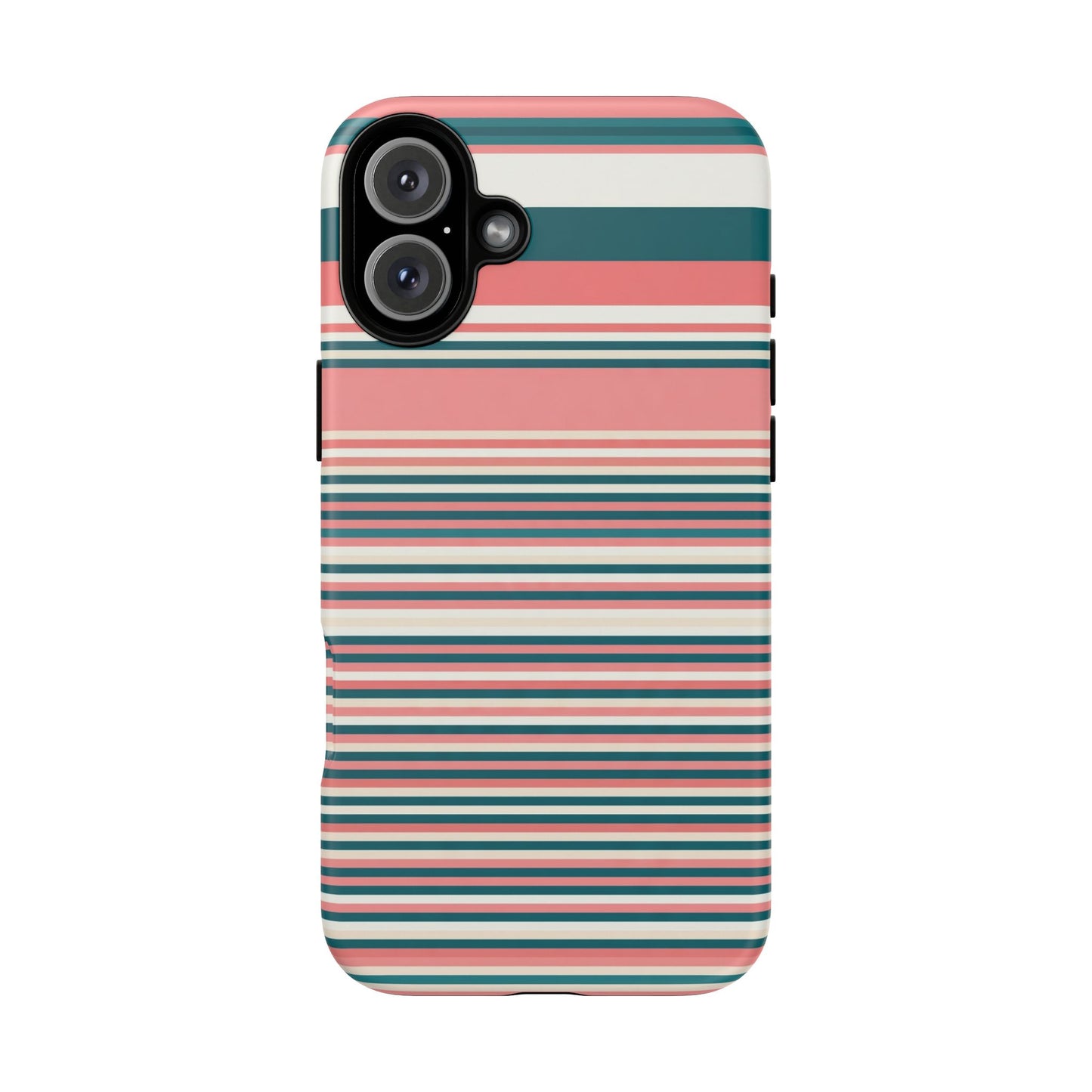 Striped Tough Phone Case — Coral, Teal & White Protective Cover