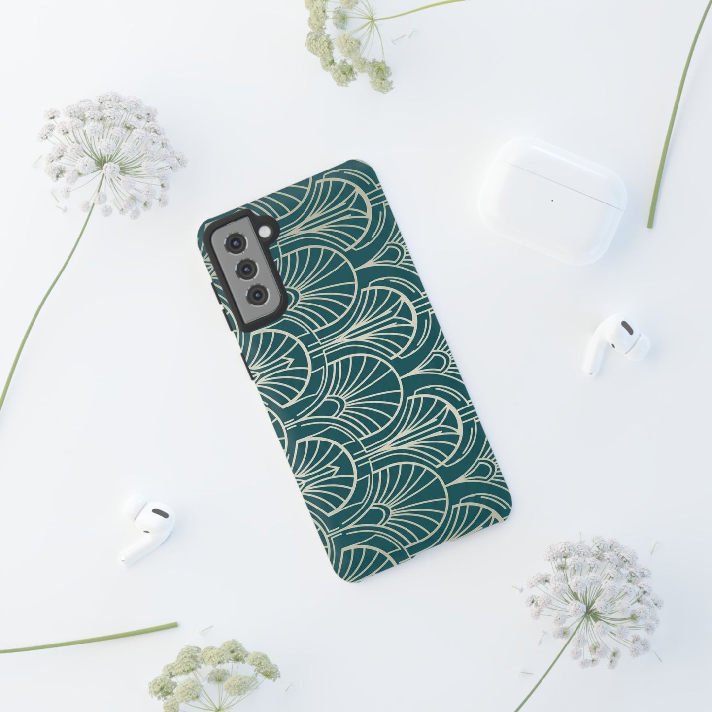Teal Art Deco Pattern Tough Phone Case — Retro Geometric Protection