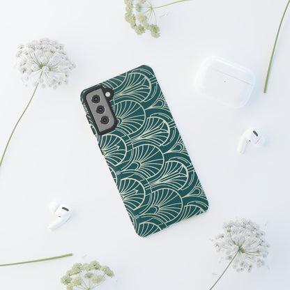Teal Art Deco Pattern Tough Phone Case — Retro Geometric Protection