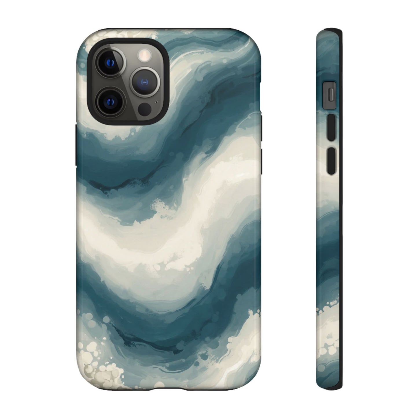 Ocean Wave Marble Phone Case — Teal & Ivory Abstract Tough Case