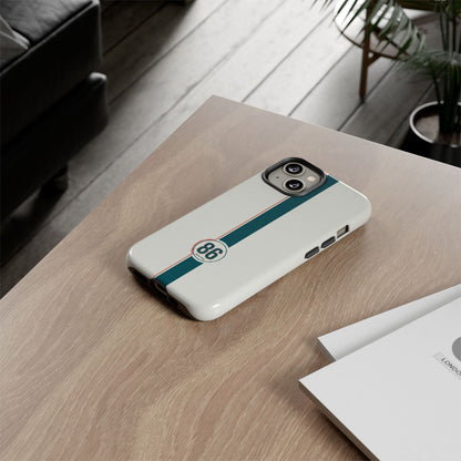 Racing Stripe Tough Phone Case — Retro White With '86 Circle Badge
