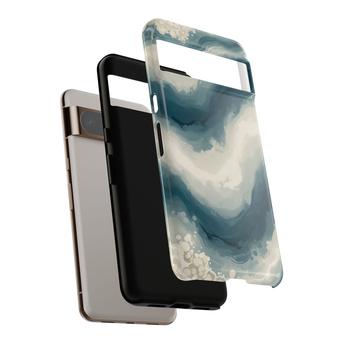 Ocean Wave Marble Phone Case — Teal & Ivory Abstract Tough Case