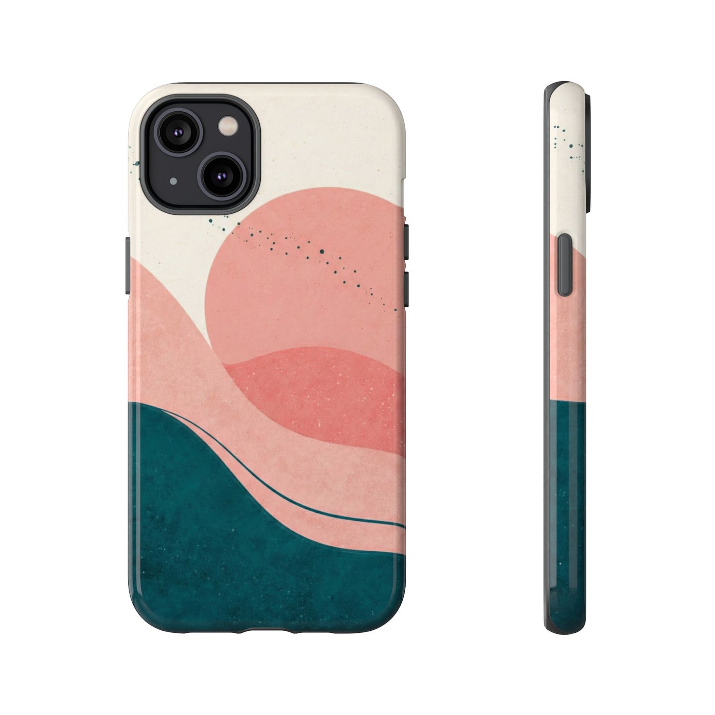 Abstract Sunset Phone Case — Pink & Teal Wave Tough Case