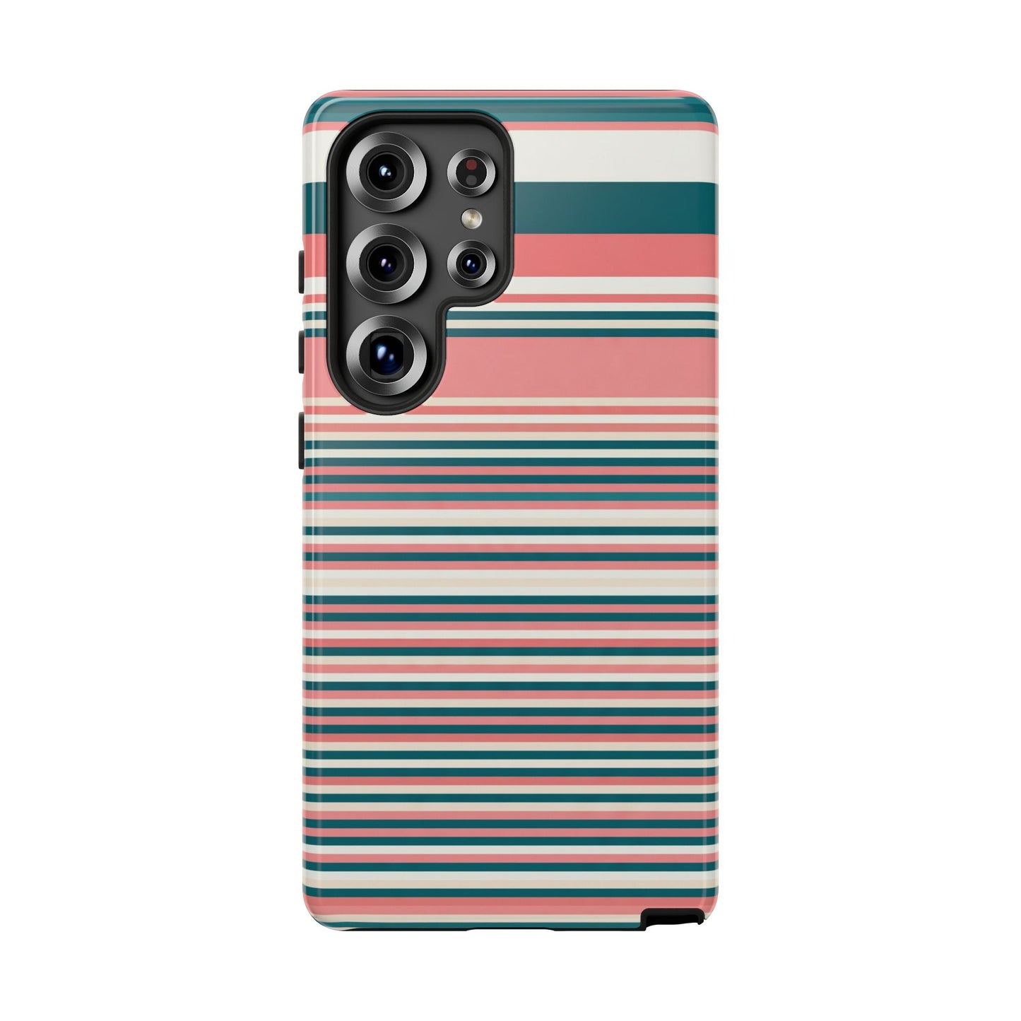 Striped Tough Phone Case — Coral, Teal & White Protective Cover