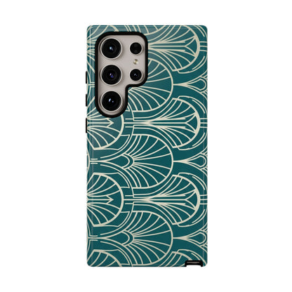 Teal Art Deco Pattern Tough Phone Case — Retro Geometric Protection