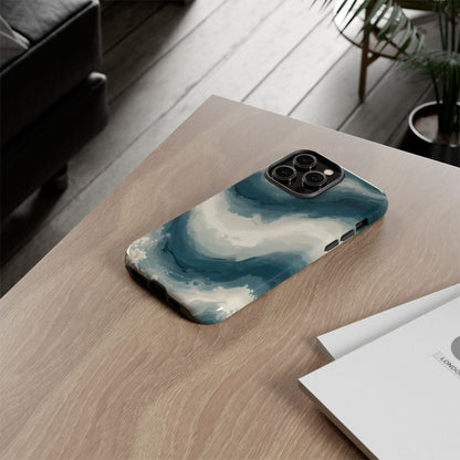 Ocean Wave Marble Phone Case — Teal & Ivory Abstract Tough Case