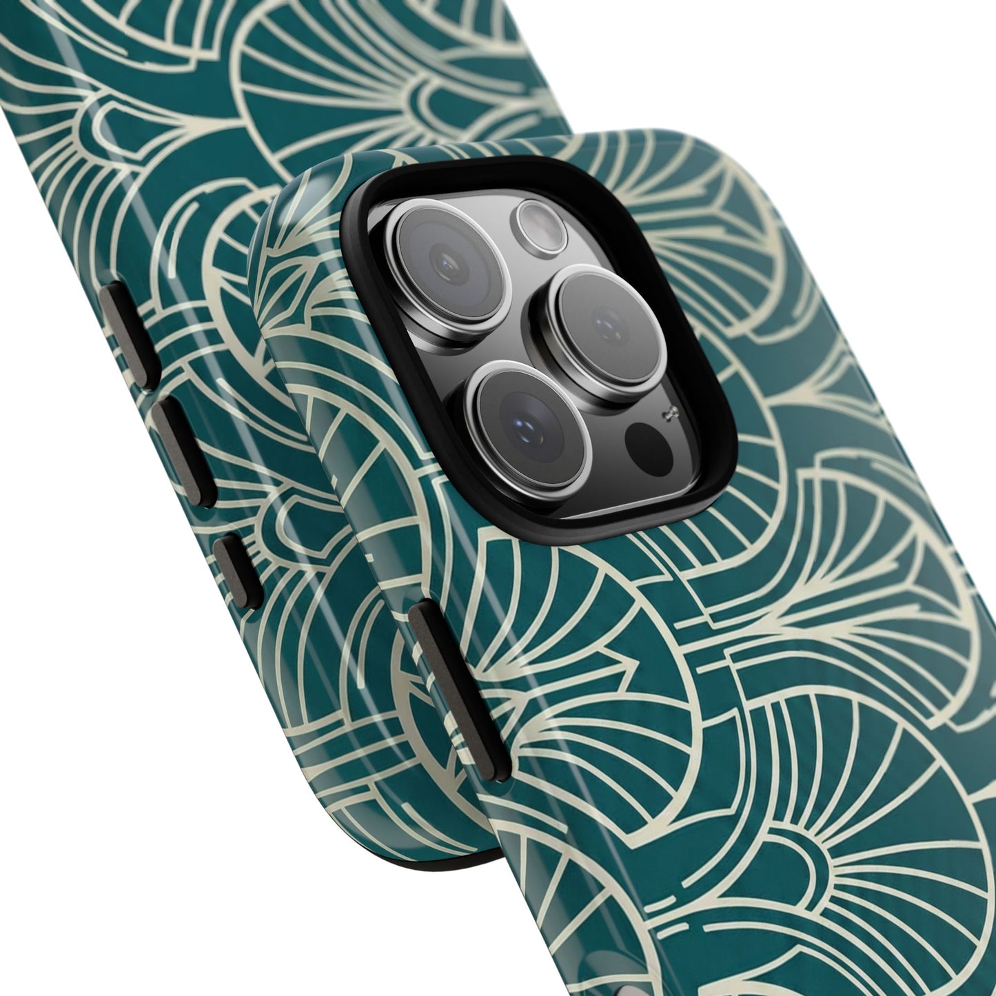 Art Deco Teal Pattern Tough Phone Case — Vintage Geometric Protective Case