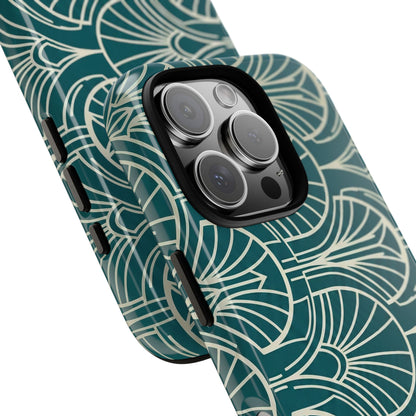 Art Deco Teal Pattern Tough Phone Case — Vintage Geometric Protective Case