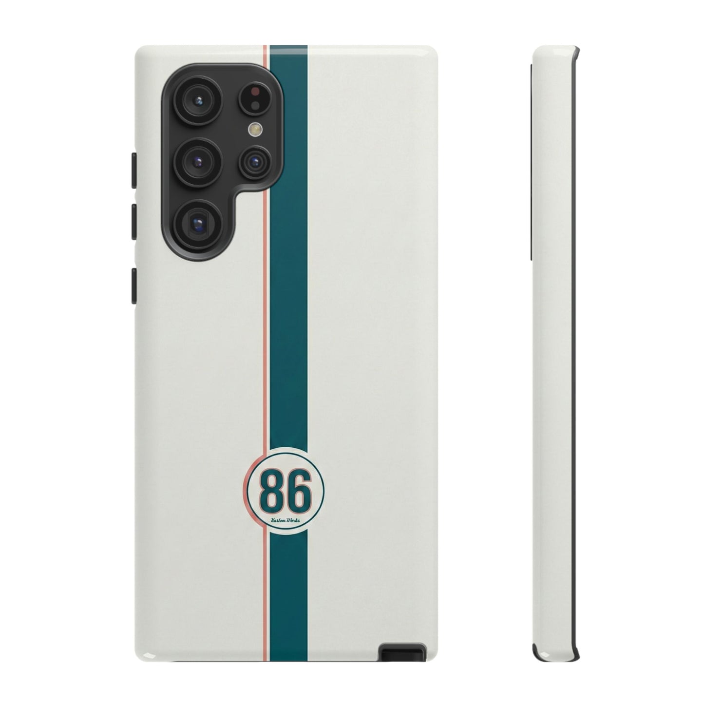 Racing Stripe Tough Phone Case — Retro White With '86 Circle Badge