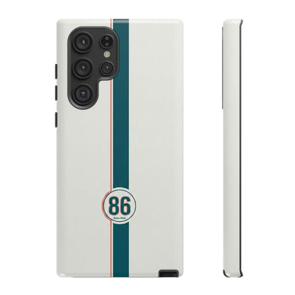 Racing Stripe Tough Phone Case — Retro White With '86 Circle Badge