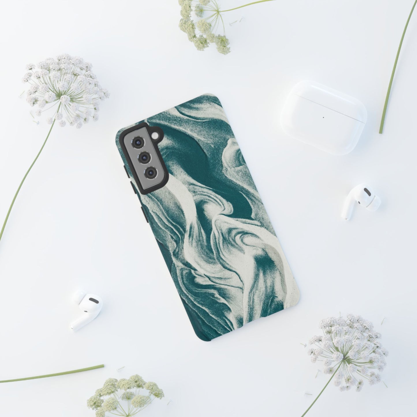 Teal Marble Tough Phone Case — Protective Artistic Swirl Design