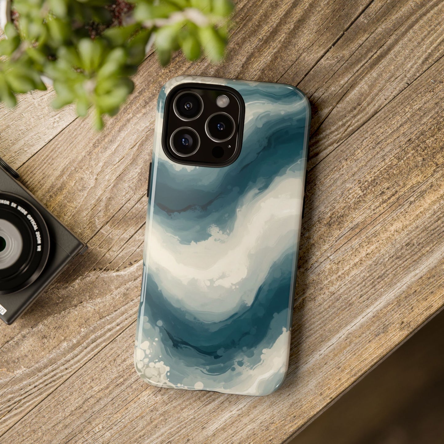 Ocean Wave Marble Phone Case — Teal & Ivory Abstract Tough Case