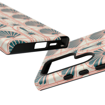 Art Deco Fan Pattern Tough Phone Case — Teal & Blush Retro Protection