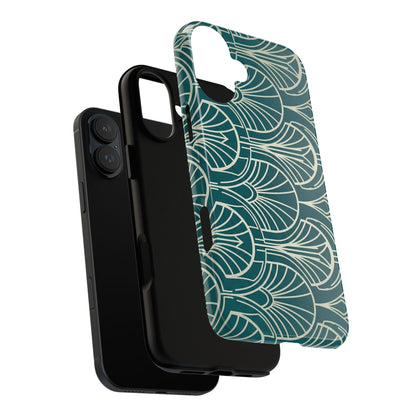 Art Deco Teal Pattern Tough Phone Case — Vintage Geometric Protective Case