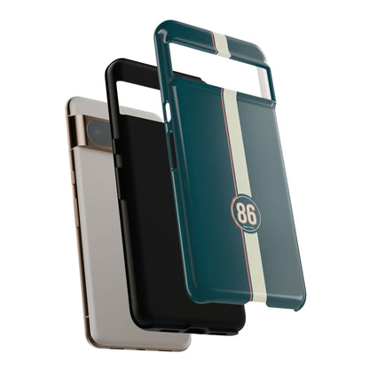 Racing Stripe Phone Case - Retro Teal with Number 86