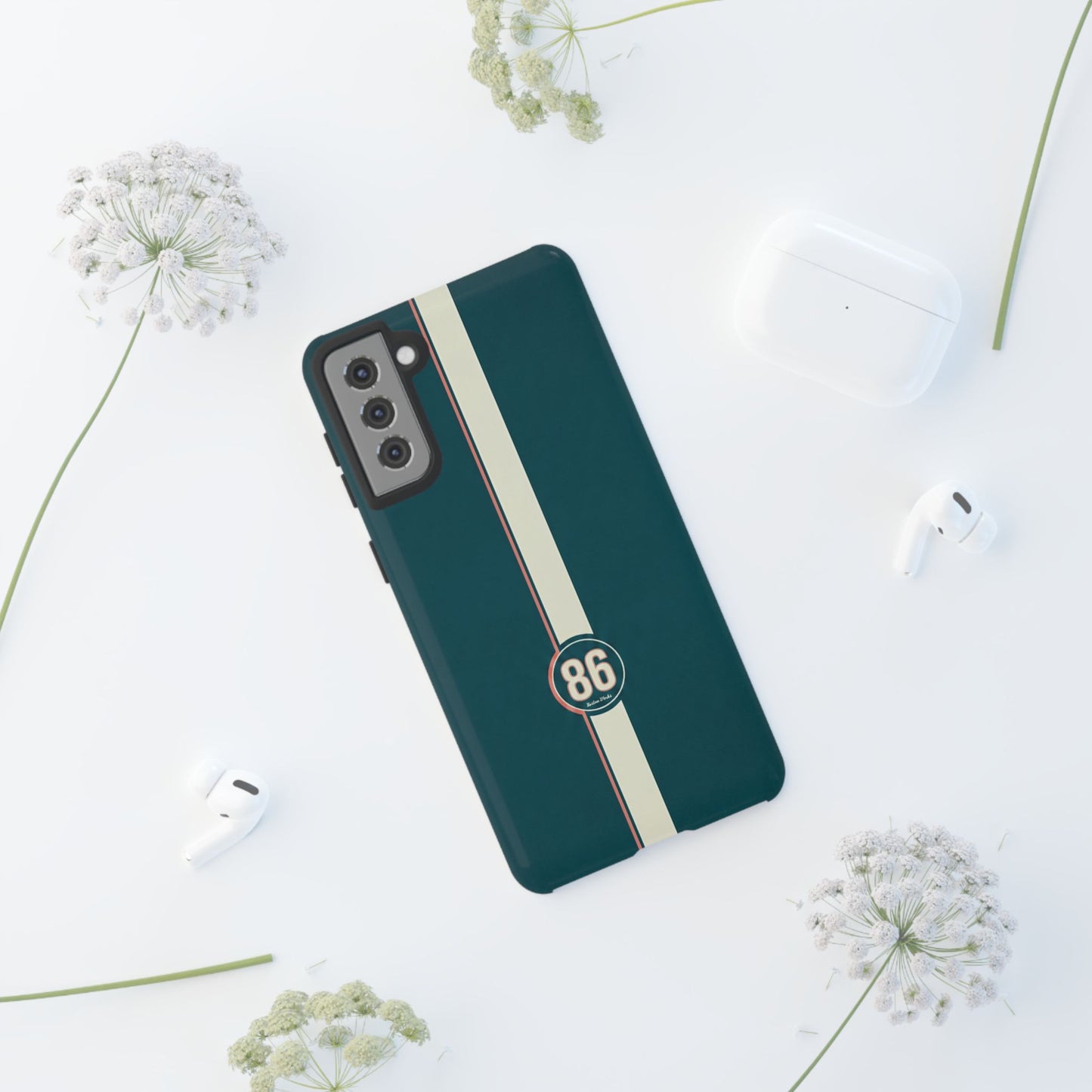 Racing Stripe Phone Case - Retro Teal with Number 86