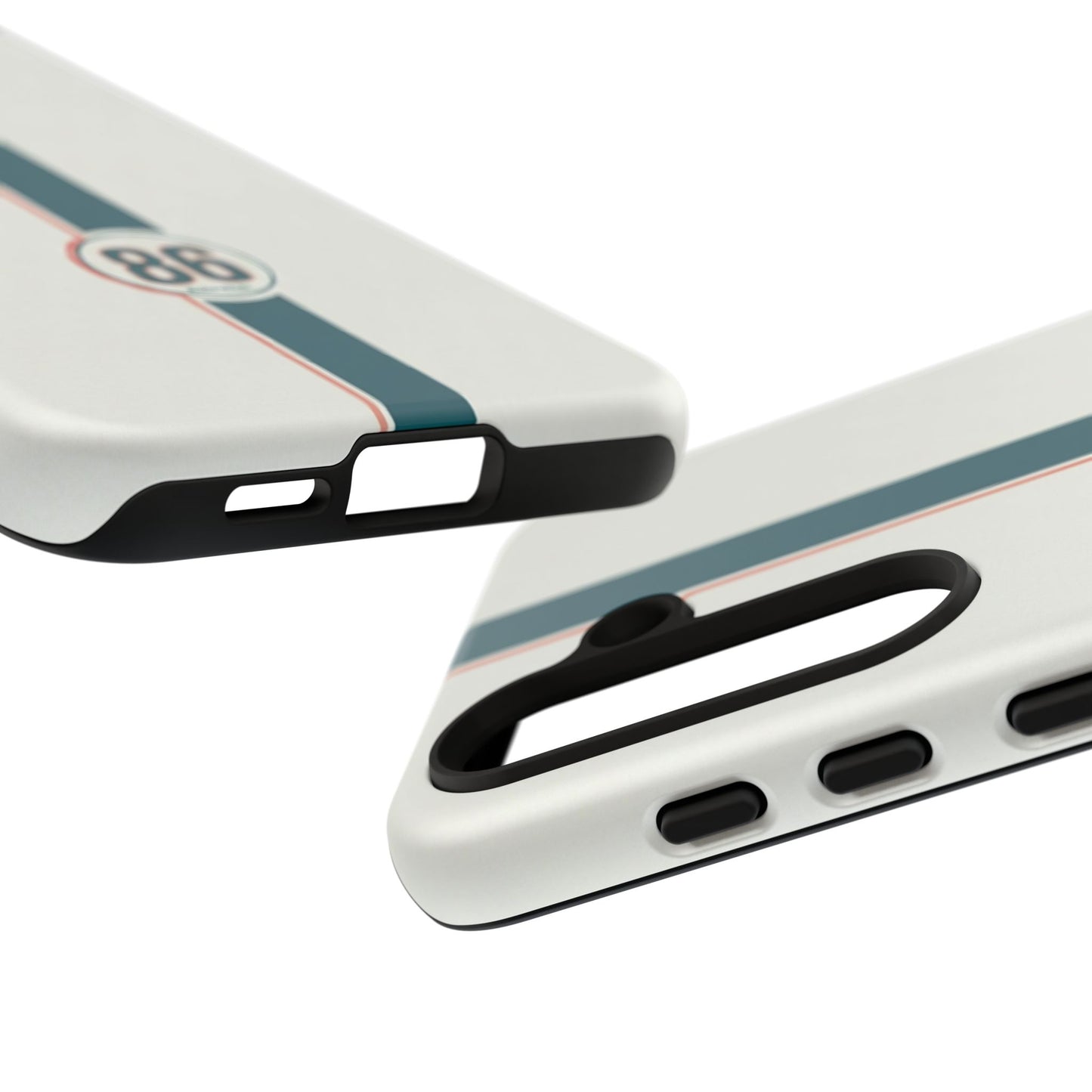 Racing Stripe Tough Phone Case — Retro White With '86 Circle Badge