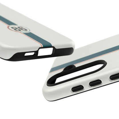 Racing Stripe Tough Phone Case — Retro White With '86 Circle Badge