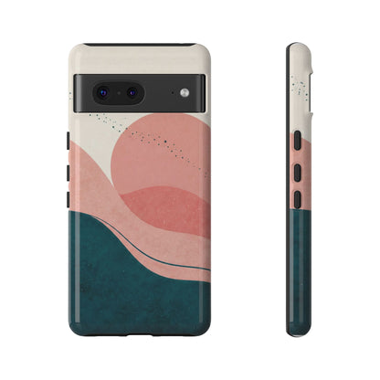 Abstract Sunset Phone Case — Pink & Teal Wave Tough Case