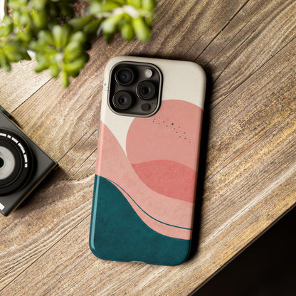 Abstract Sunset Phone Case — Pink & Teal Wave Tough Case