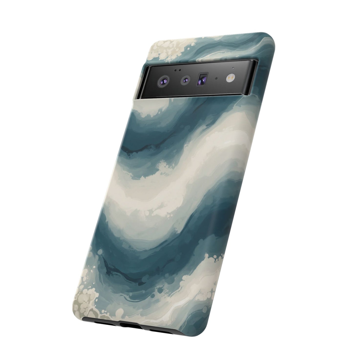 Ocean Wave Marble Phone Case — Teal & Ivory Abstract Tough Case