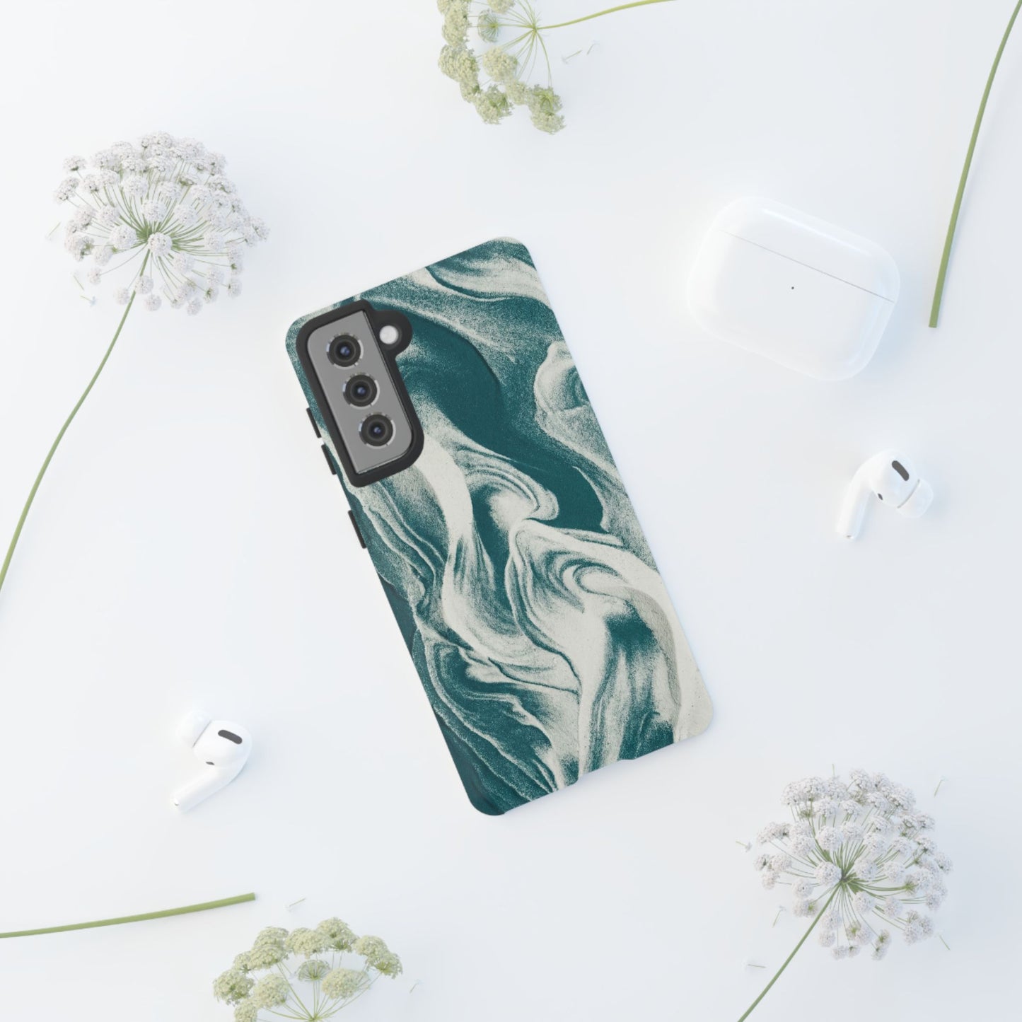 Teal Marble Tough Phone Case — Protective Artistic Swirl Design
