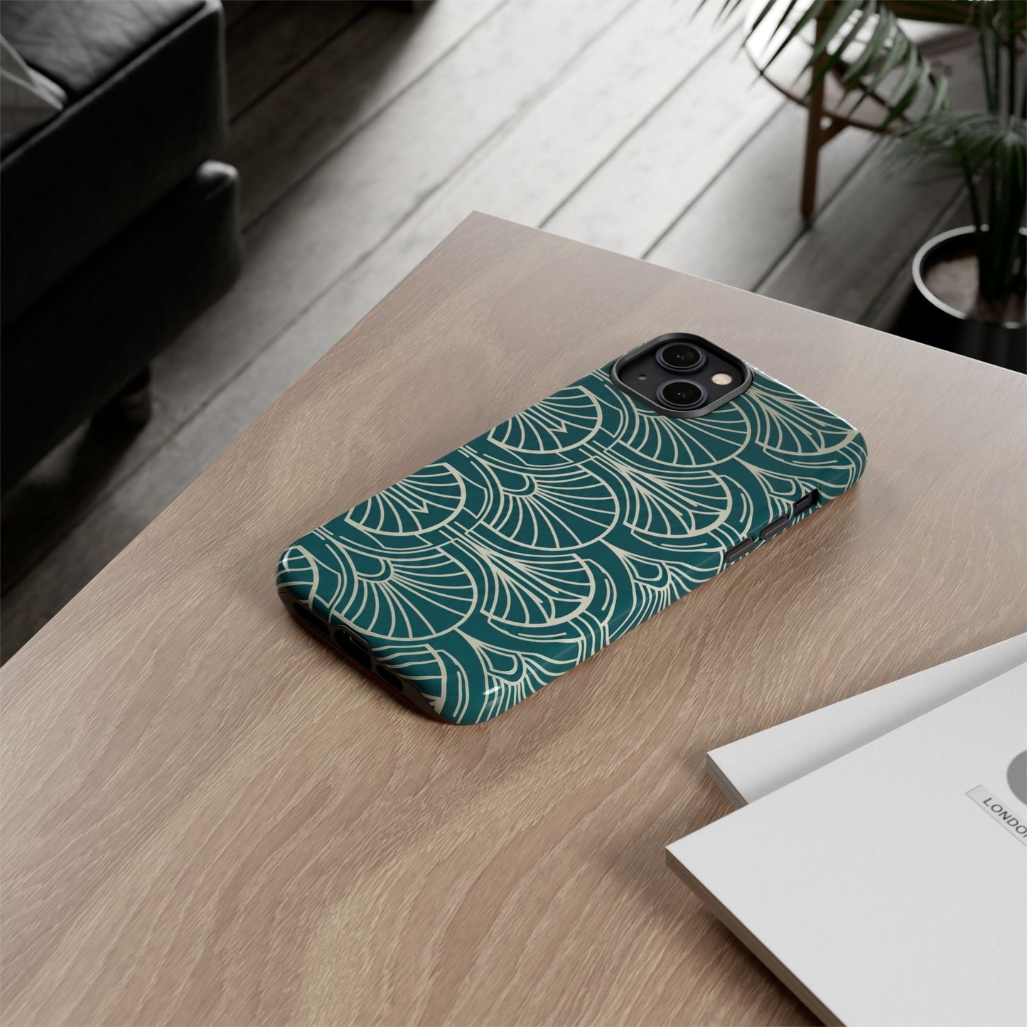 Art Deco Teal Pattern Tough Phone Case — Vintage Geometric Protective Case