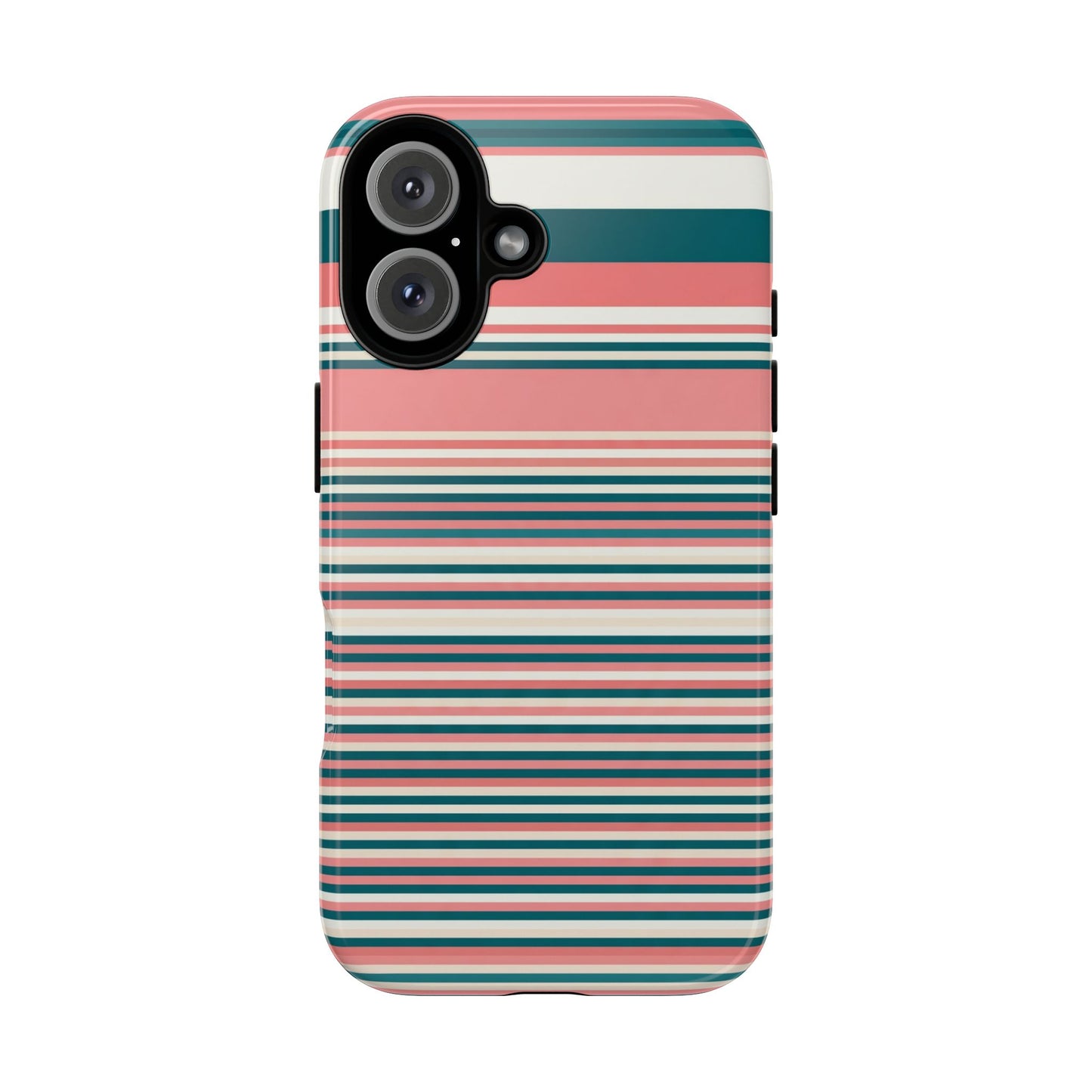 Striped Tough Phone Case — Coral, Teal & White Protective Cover