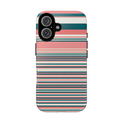 Striped Tough Phone Case — Coral, Teal & White Protective Cover