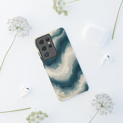Ocean Wave Marble Phone Case — Teal & Ivory Abstract Tough Case