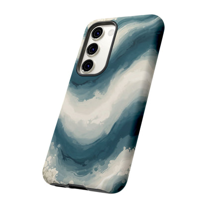 Ocean Wave Marble Phone Case — Teal & Ivory Abstract Tough Case