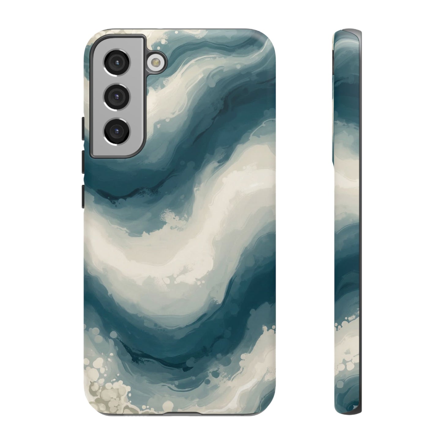 Ocean Wave Marble Phone Case — Teal & Ivory Abstract Tough Case